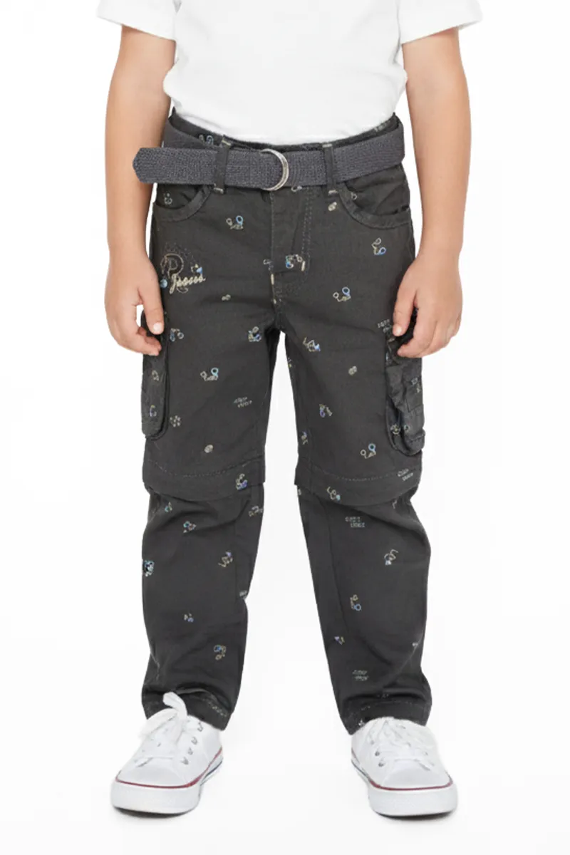 Boy's Cotton Blend Regular Fit 2 in 1 Capri Pant/Shorts - Grey CLBCP007GRE67YR