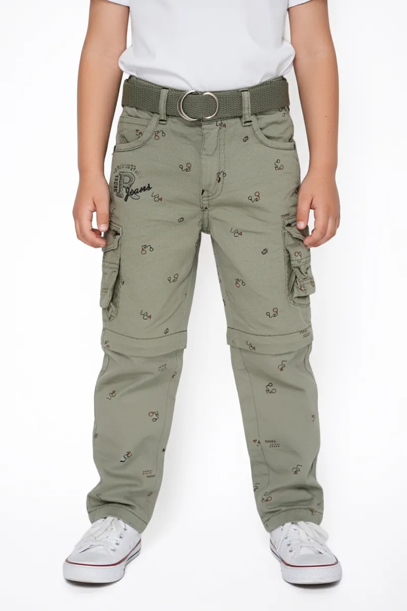 Boy's Cotton Blend Regular Fit 2 in 1 Capri Pant/Shorts - Sage