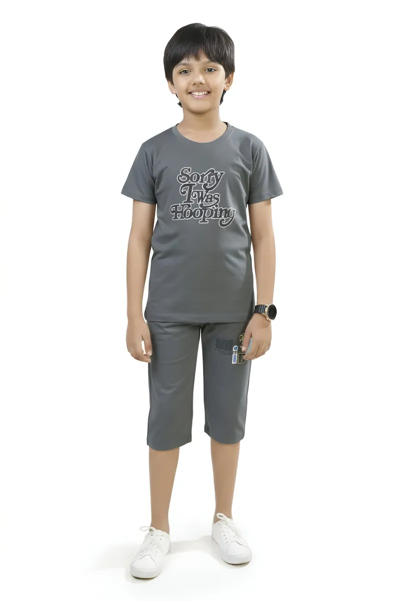Tencel Printed Capri Pant and T-shirt Set for Boys - Grey CLBCS0012GRE89YR