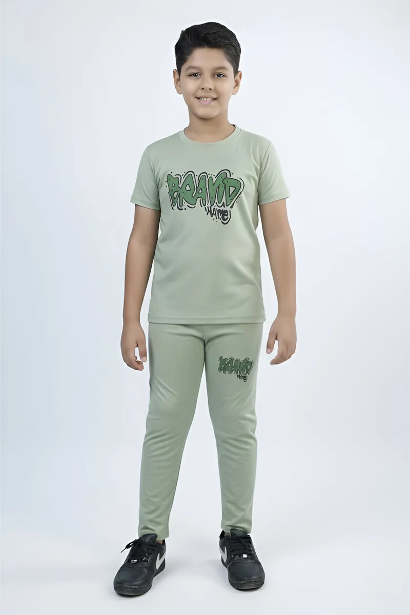 Tencel Printed Pant and T-shirt Set for Boys - Olive