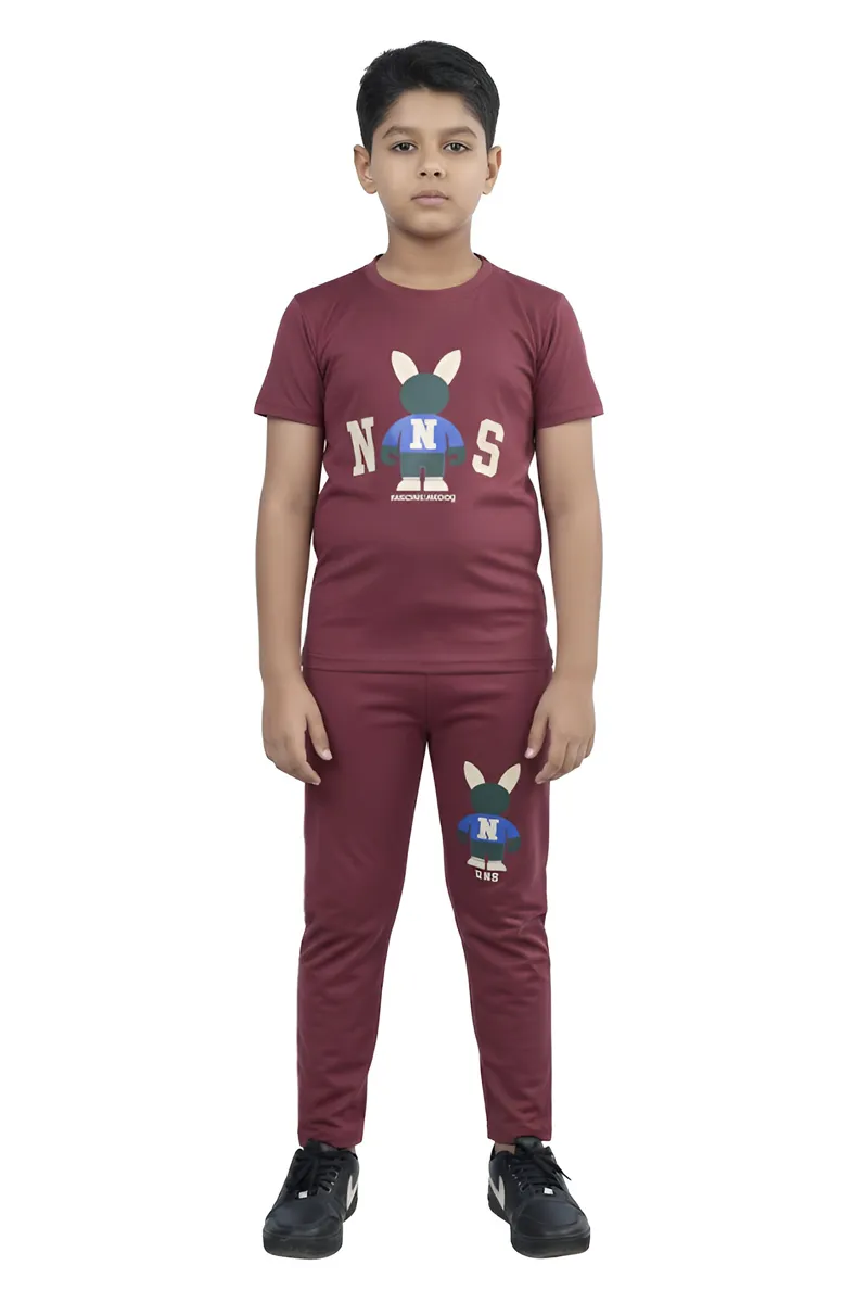 Tencel Printed Pant and T-shirt Set for Boys - Maroon