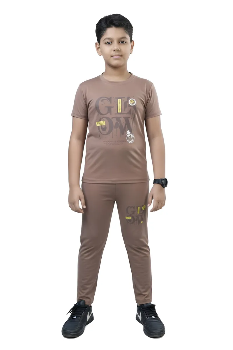 Tencel Printed Capri Pant and T-shirt Set for Boys - Brown CLBCS0017BRO56YR