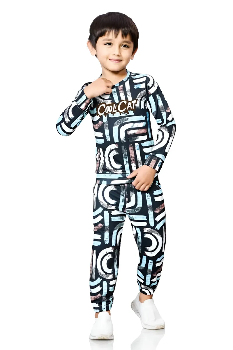 Printed T-Shirt and Pant Set for Boys - Navy Blue