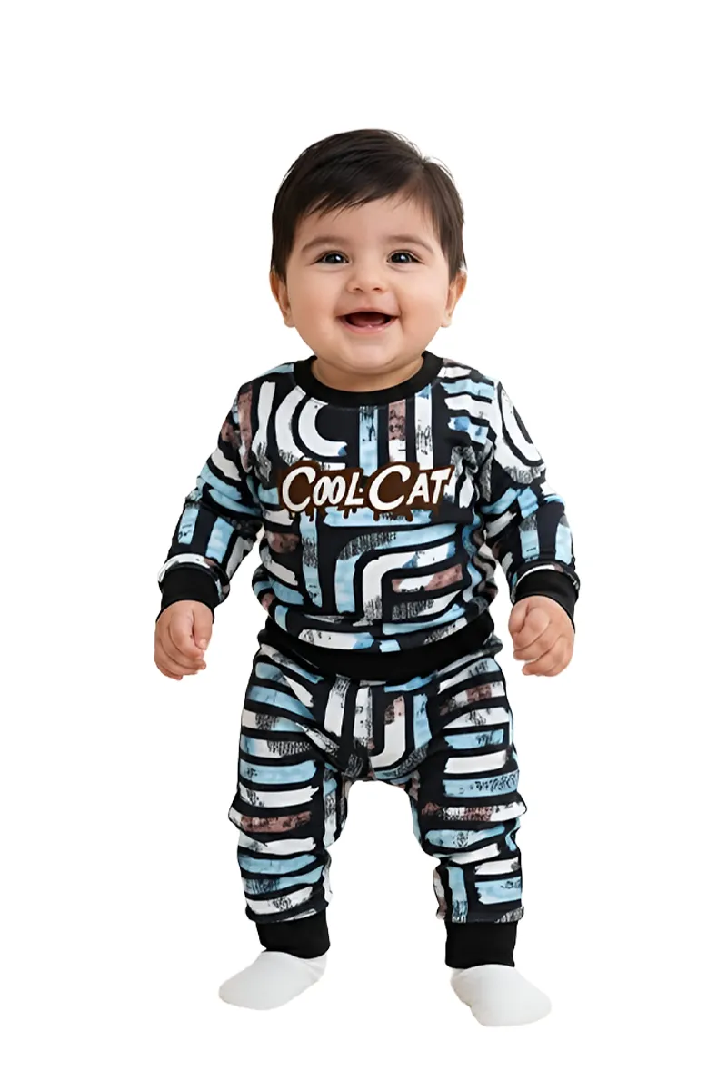 Printed T-Shirt and Pant Set for Baby Boys - Navy Blue CLBCS0022NAV612M