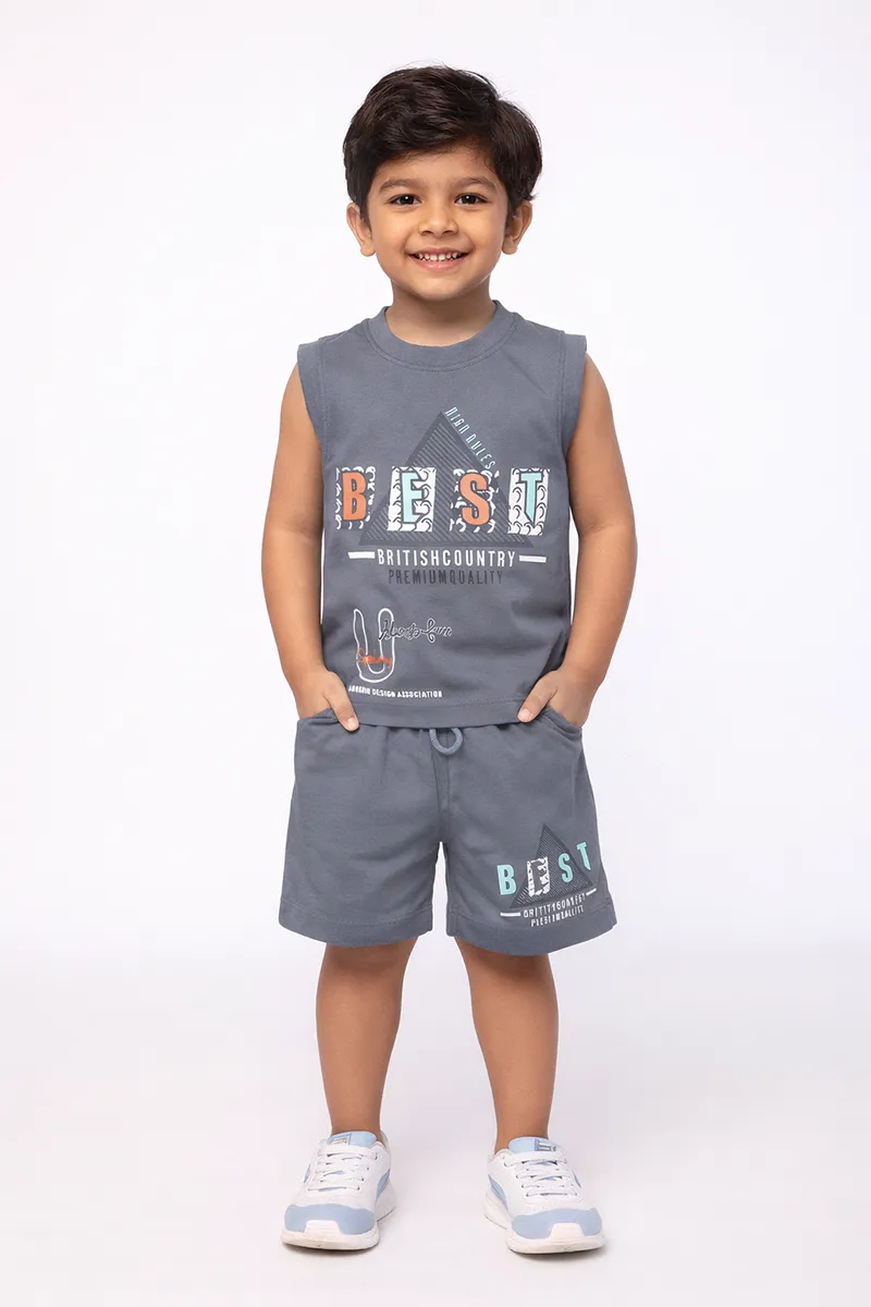 Sleeveless Tencel T-Shirt with Shorts Set for Boys - Grey