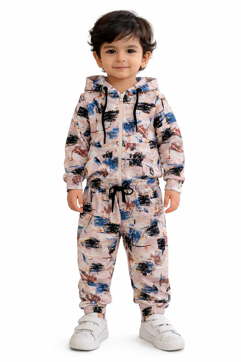 Hooded T-Shirt with Pant Set for Boys - Multicolor