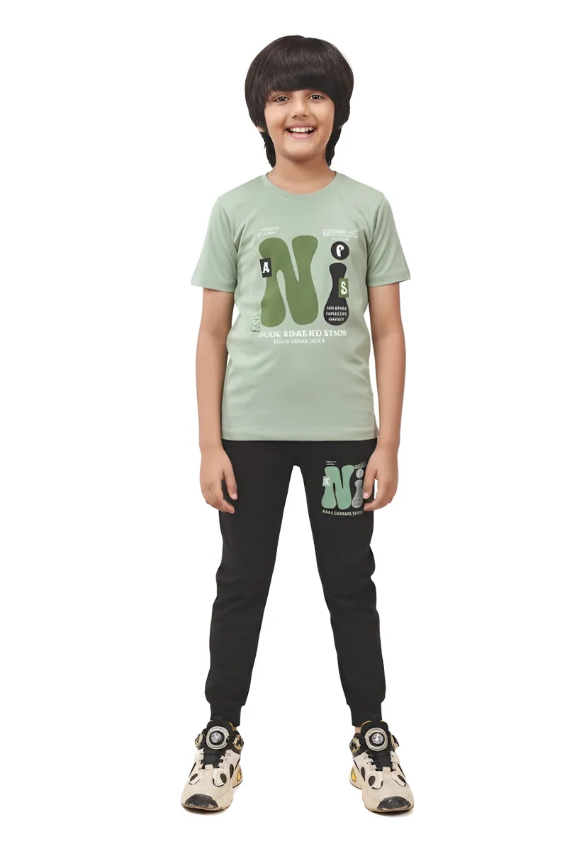 Printed T-Shirt and Pant Set for Boys - Green - CLBCS0042GRN12YR