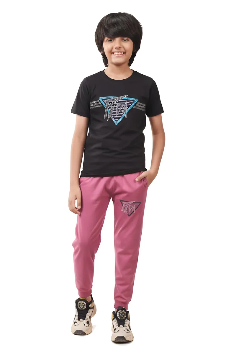 Printed T-Shirt and Pant Set for Boys - Black - CLBCS0043BLA12YR
