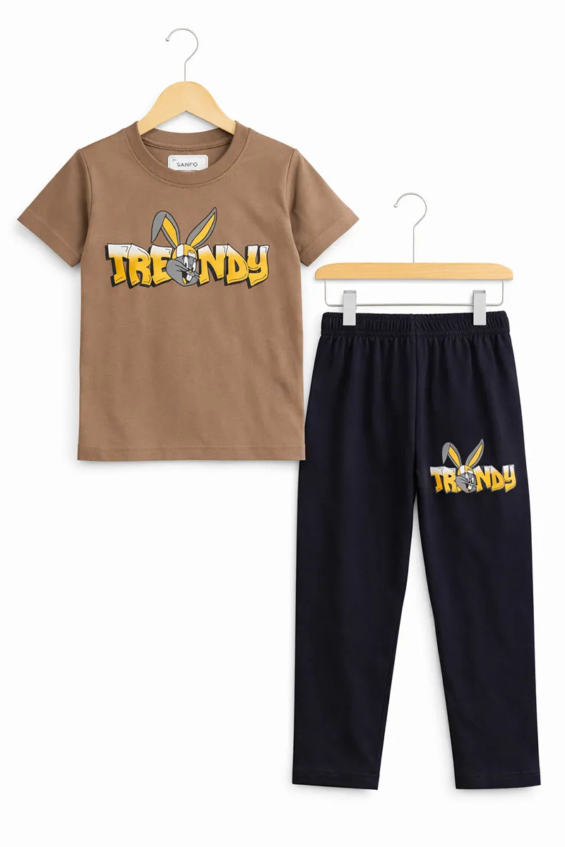 T-Shirt and Pant Set for Boys - Brown