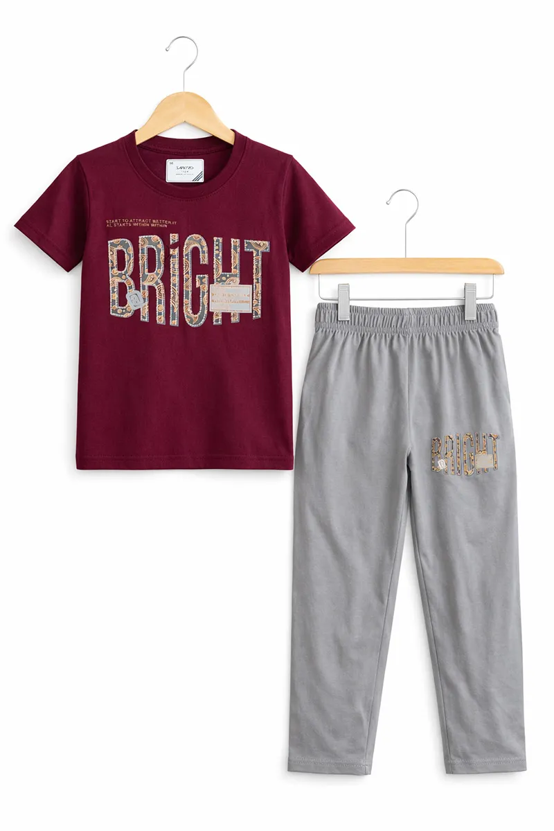 T-Shirt and Pant Set for Boys - Wine