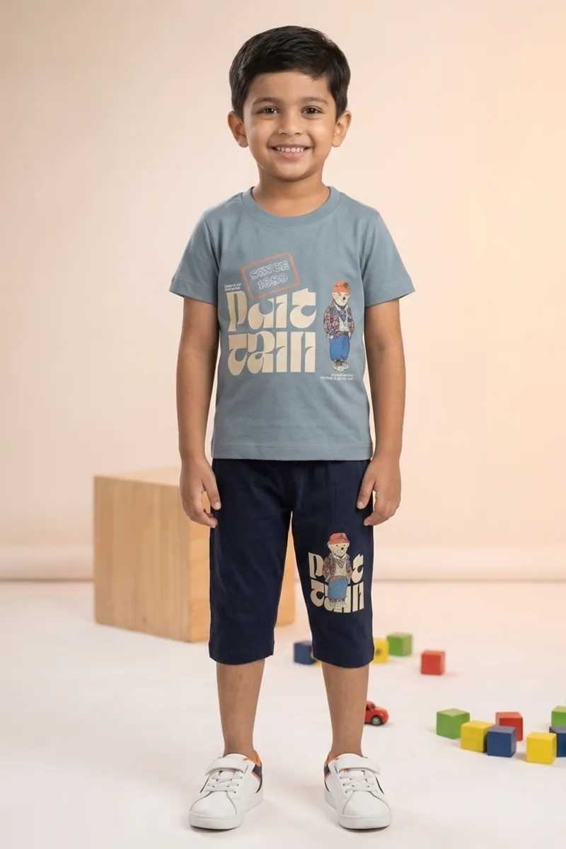 T-Shirt and Capri Pant Set for Boys - Grey CLBCS0059GRE1516