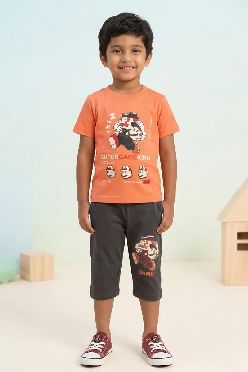 T-Shirt and Capri Pant Set for Boys - Peach