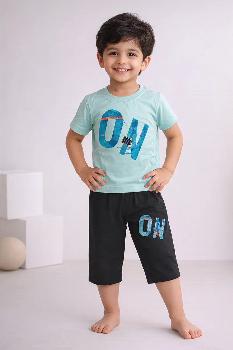 T-Shirt and Capri Pant Set for Boys - Green CLBCS0061GRE1516