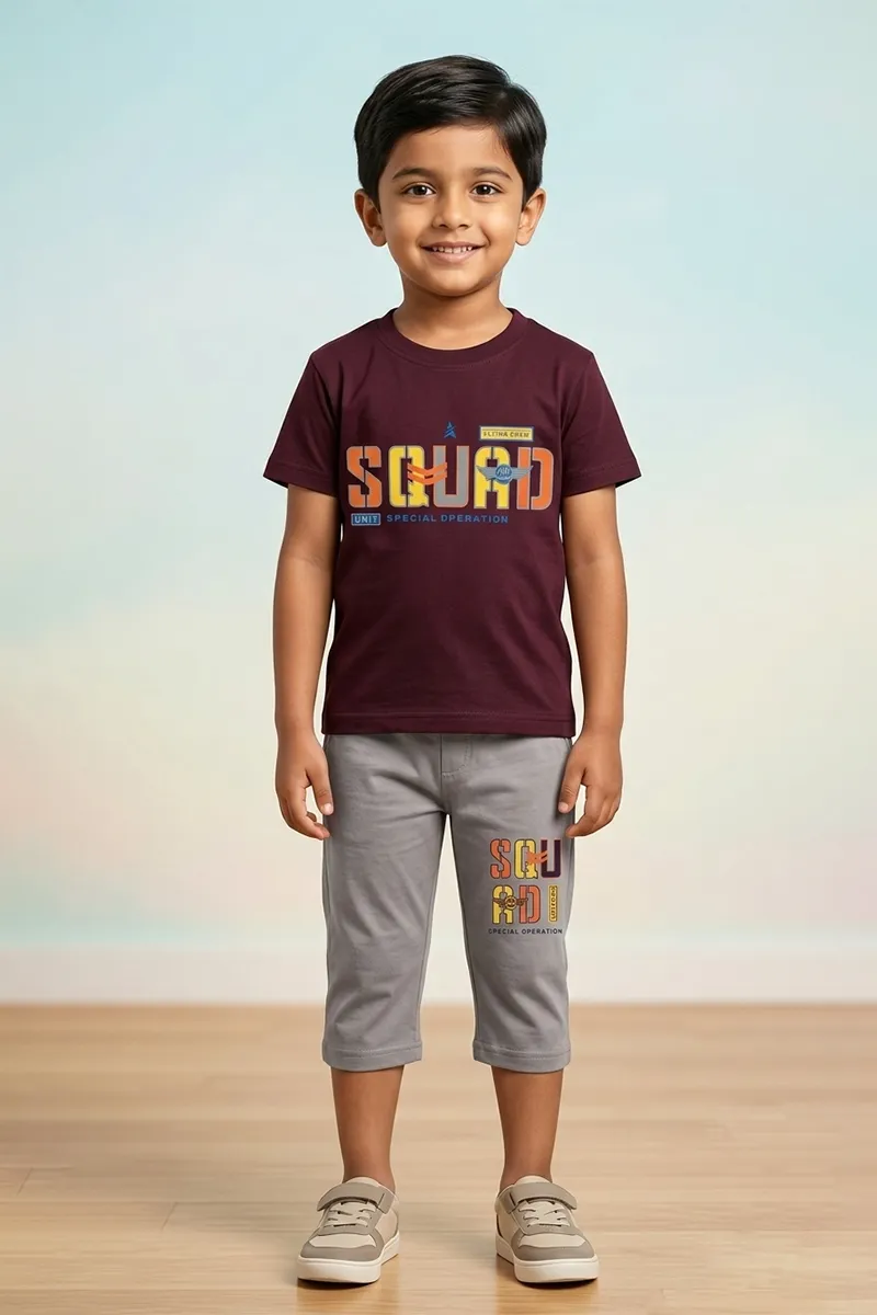 T-Shirt and Capri Pant Set for Boys - Burgundy