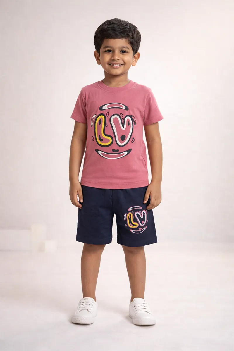 T-Shirt and Shorts Set for Boys - Dusty Pink