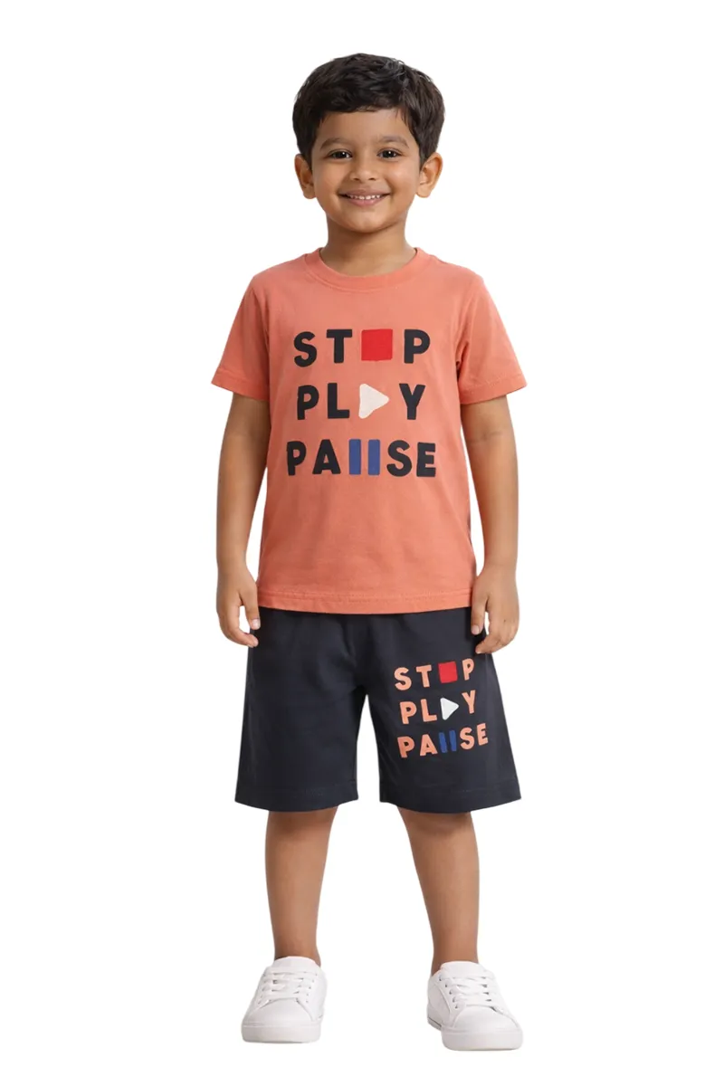 T-Shirt and Shorts Set for Boys - Peach