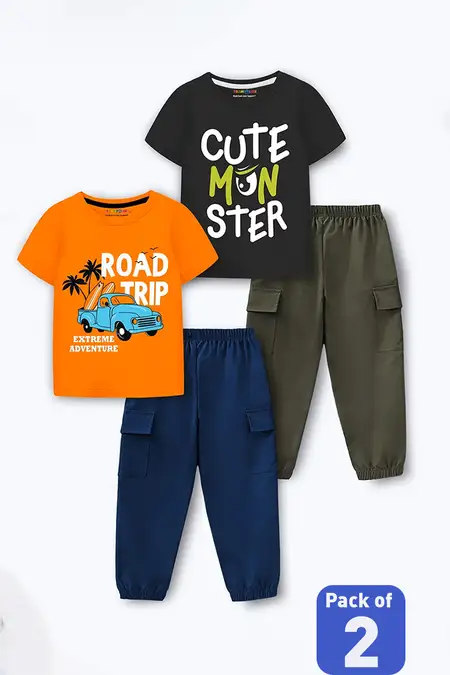 Pack of 2 Printed T-Shirt with Jogger Pant for Boys - Multicolor