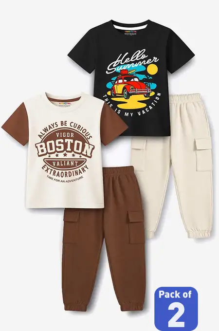 Pack of 2 Printed T-Shirt with Jogger Pant for Boys - Multicolor