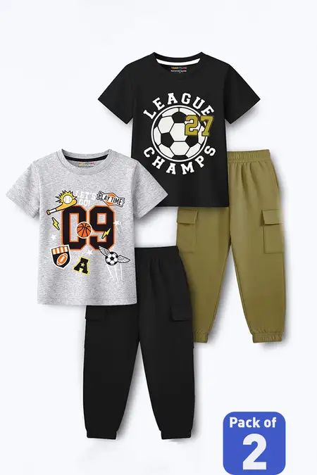 Pack of 2 Printed T-Shirt with Jogger Pant for Boys - Multicolor