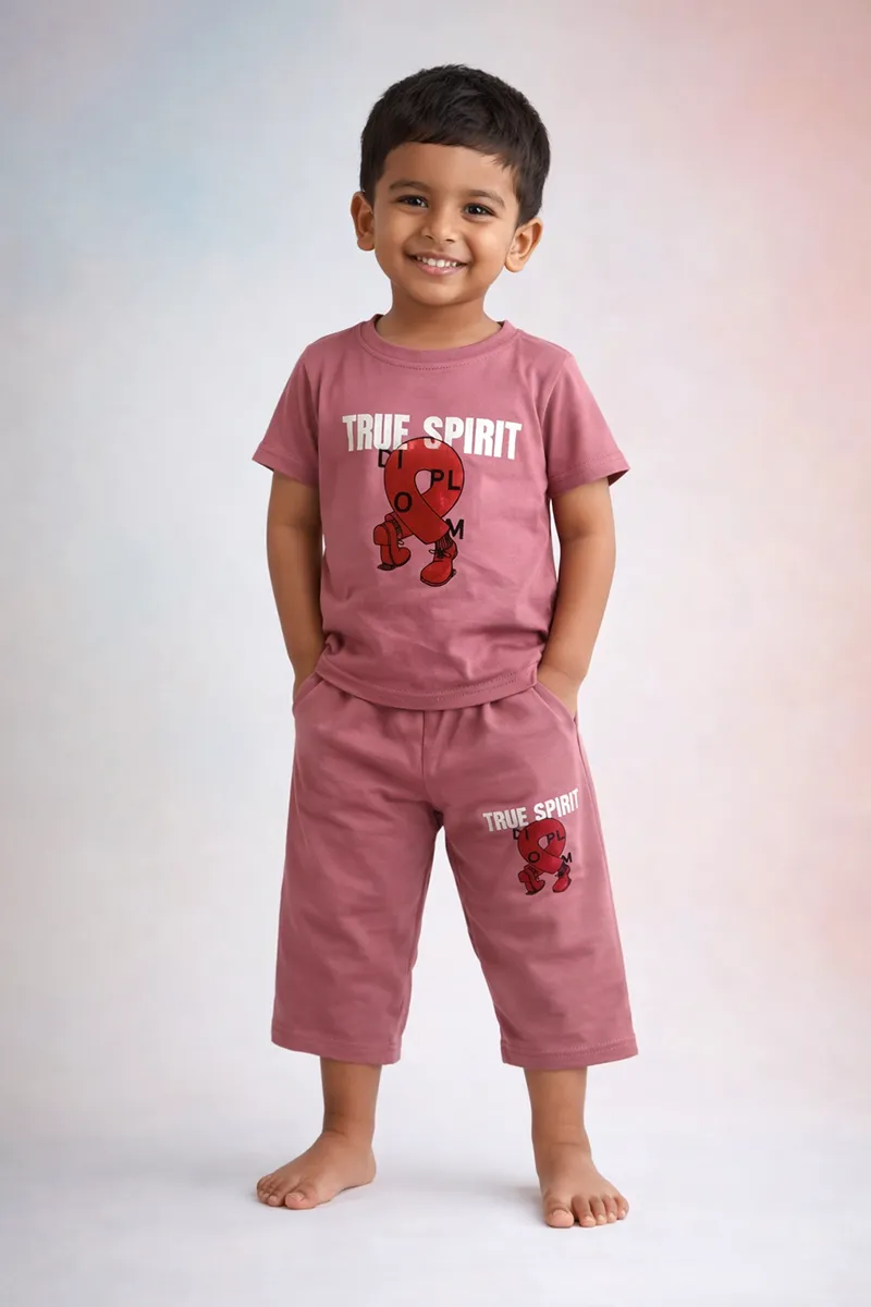 Tencel Printed Capri Pant and T-shirt Set for Boys - Pink CLBCS008PIN23YR