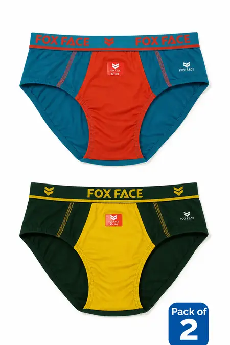 Pack of 2 Assorted Cotton Color-Blocked Brief for Boys - Multicolour