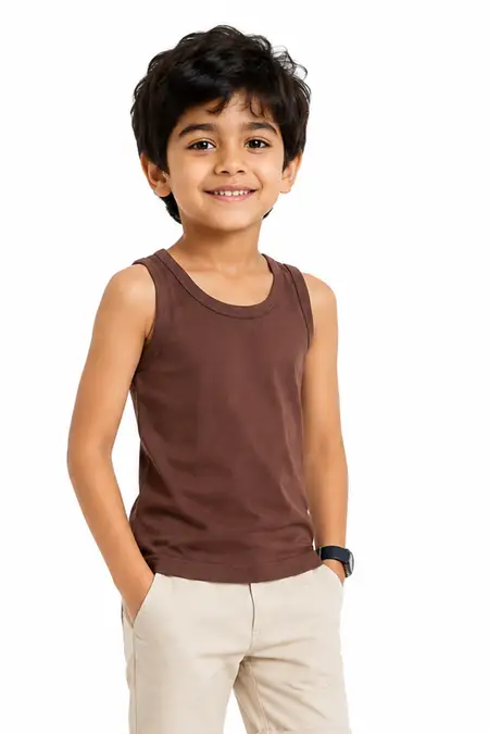 Cotton Solid Vest for Boys - Brown