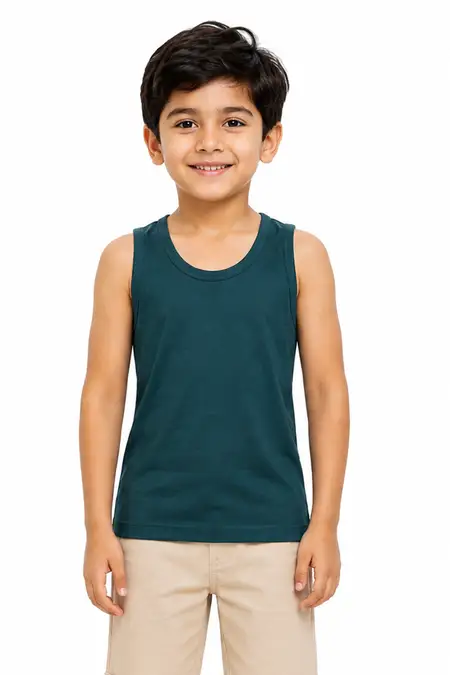 Cotton Solid Vest for Boys - Teal