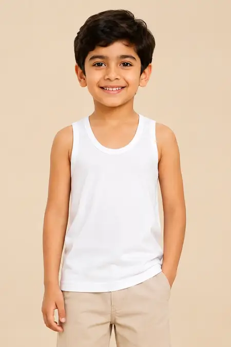 Cotton Solid Vest for Boys - White