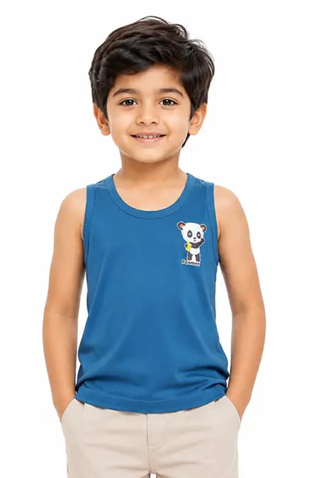Cotton Solid Vest for Boys - Light Blue