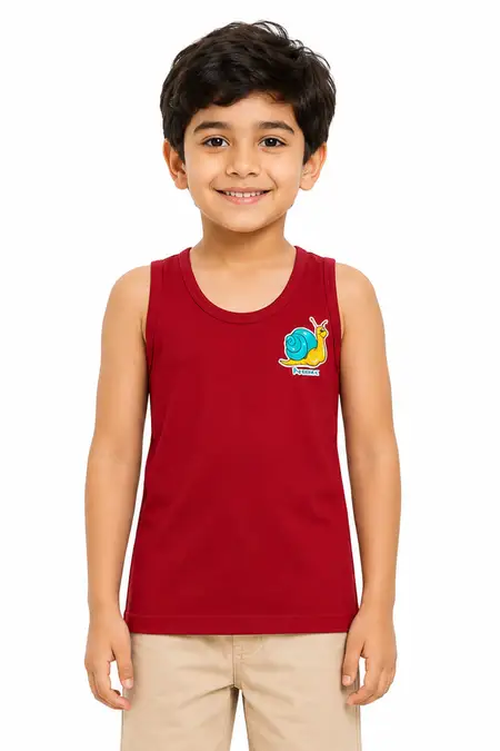 Cotton Solid Vest for Boys - Red