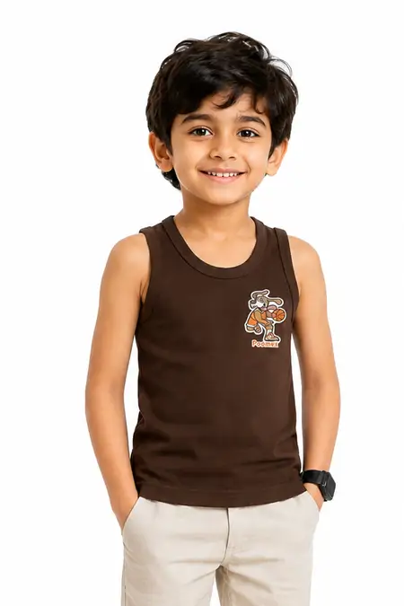 Cotton Solid Vest for Boys - Dark Brown