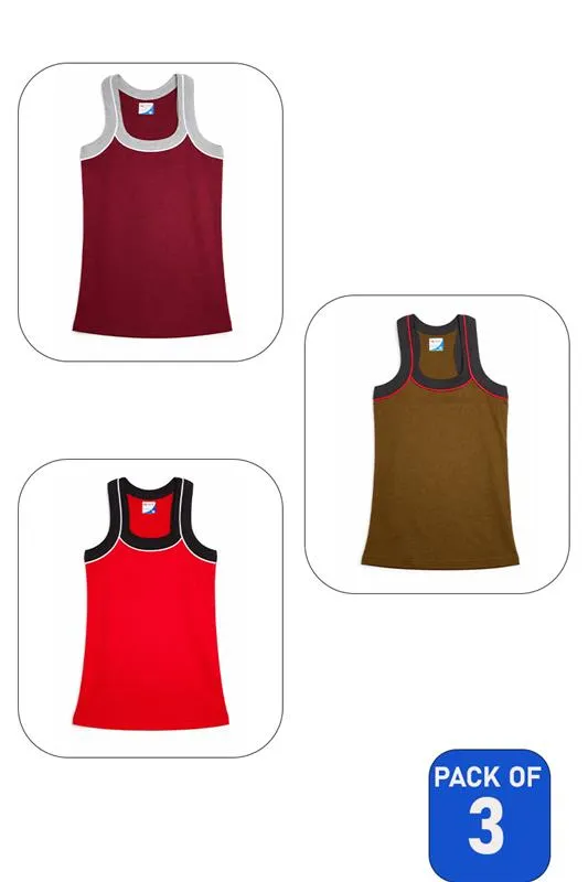 Assorted Pack of 3 Cotton Solid Vest for Boys - Multicolor