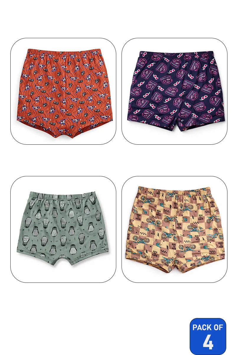 Assorted Pack of 4 Cotton Printed Trunks for Boys - Multicolor