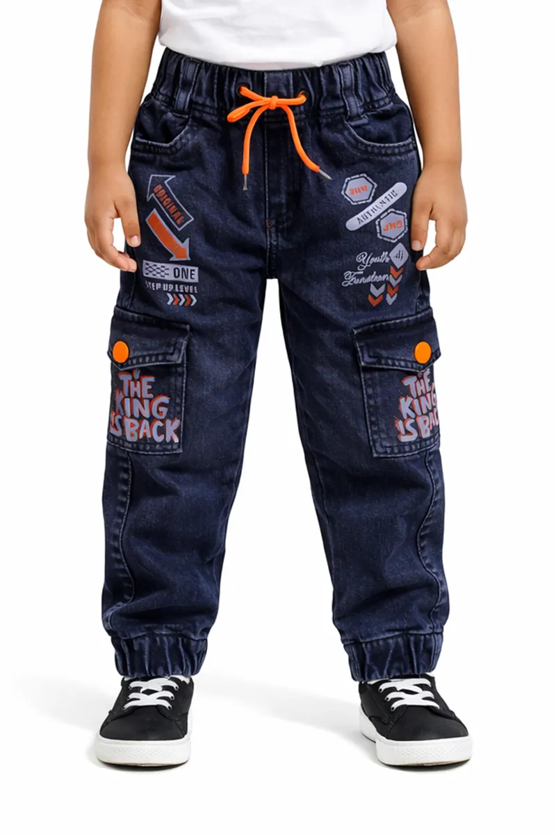 Boy's Denim Printed Cargo Jeans - Blue CLBJ0014BLU56YR
