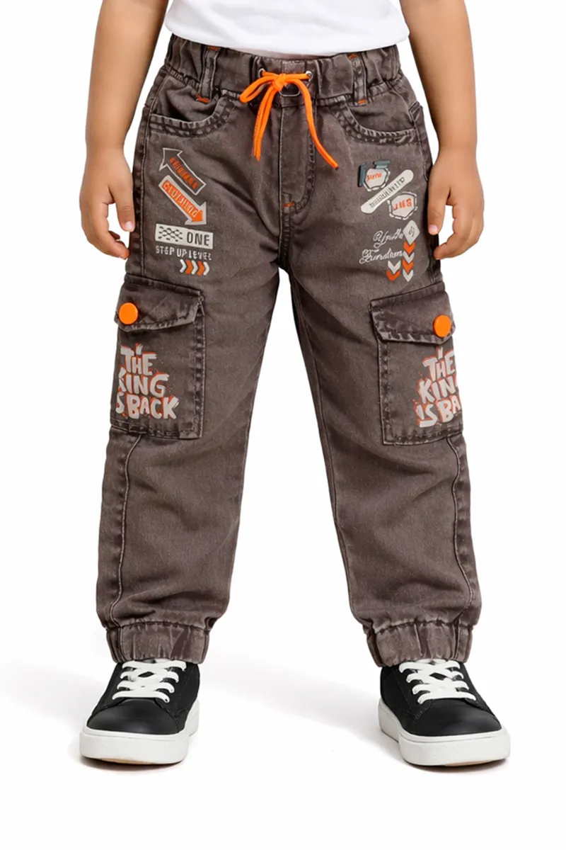 Boy's Denim Printed Cargo Jeans - Brown CLBJ0014BRO56YR