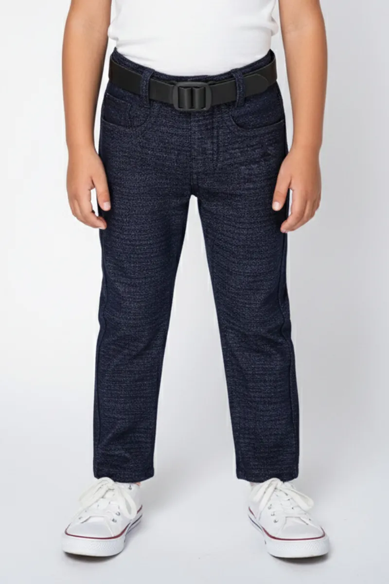Boy's Cotton Blend Solid Casual Jeans with Belt - Navy Blue Melange CLBJ0015NAVBLUMEL67YR