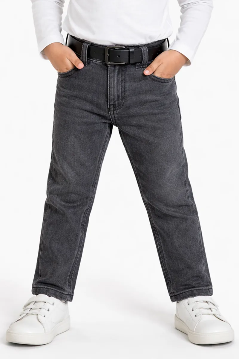 Boy's Denim Mid Washed Casual Jeans with Belt - Black