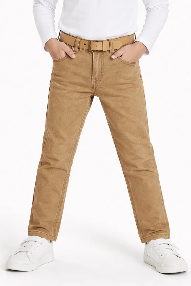 Boy's Denim Mid Washed Casual Jeans with Belt - Khaki CLBJ0017KHA910YR