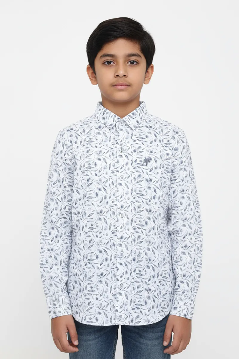 Boy's Cotton Printed Casual Shirt - Blue Grey