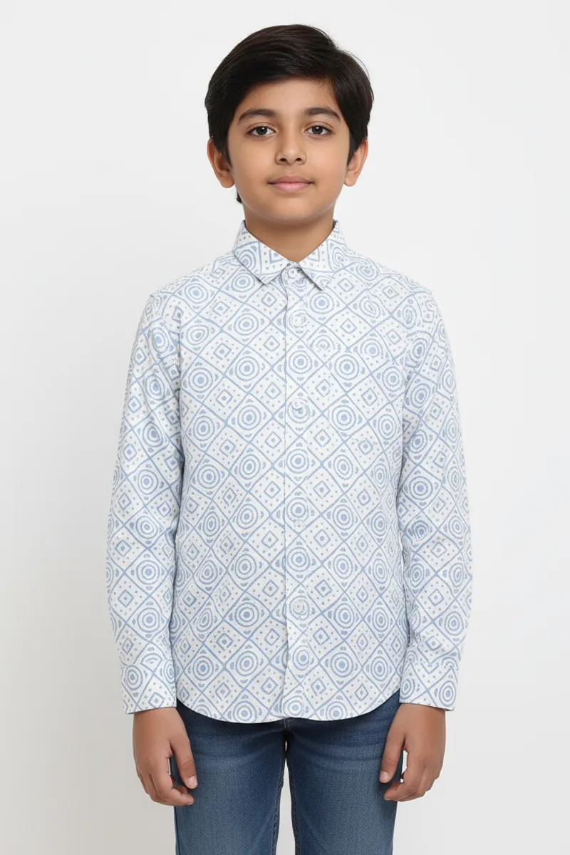 Boy's Cotton Geometric Printed Casual Shirt - Blue CLBS0015BLU34YR