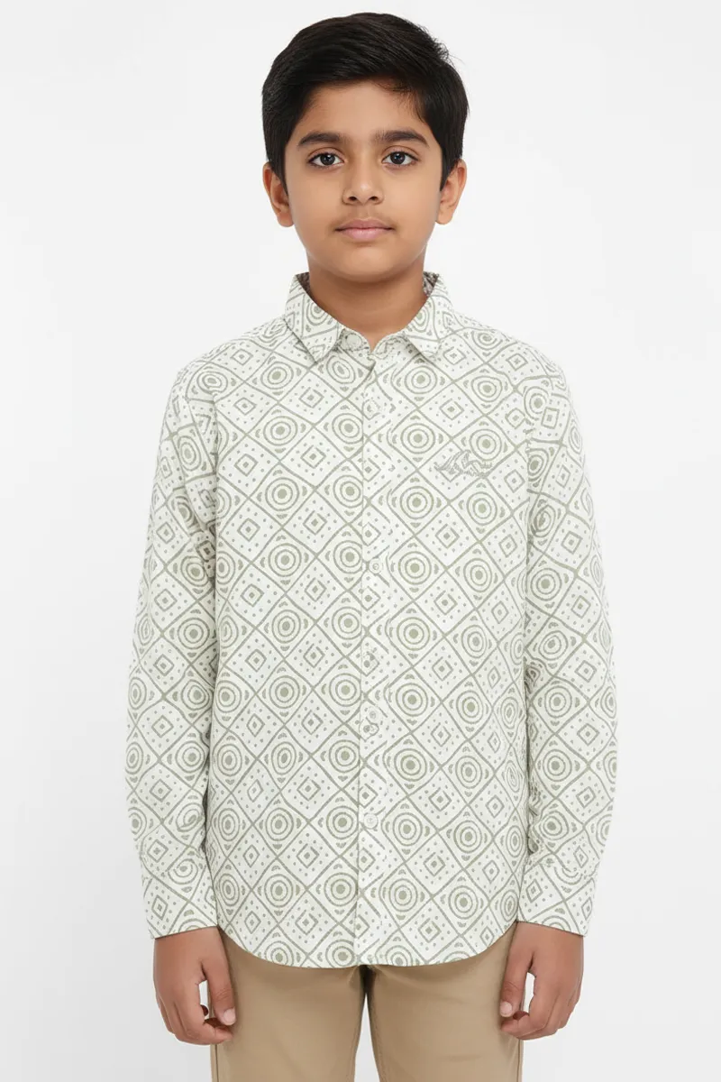 Boy's Cotton Geometric Printed Casual Shirt - Green CLBS0015GRN34YR