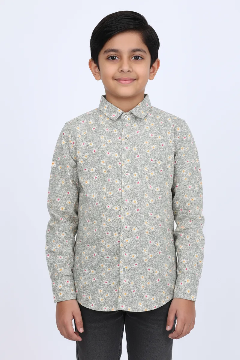 Boy's Cotton Floral Printed Casual Shirt - Sage CLBS001SAG1617YR