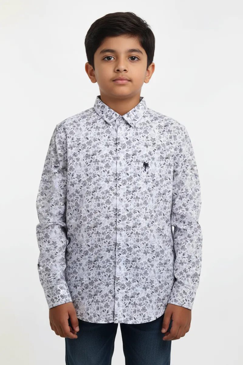 Boy's Cotton Floral Printed Casual Shirt - White CLBS001WHI89YR