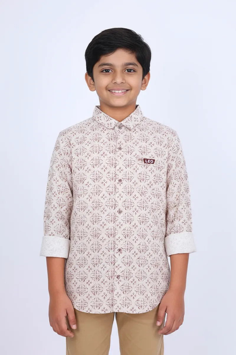 Boy's Cotton Printed Casual Shirt - Brown CLBS0021BRO1415YR