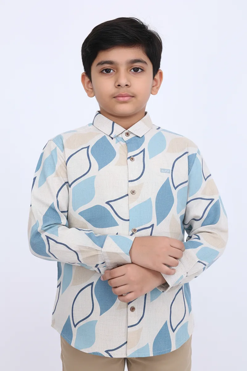 Boy's Cotton Abstract Printed Casual Shirt - Blue Grey CLBS0022BLUGRE1617YR