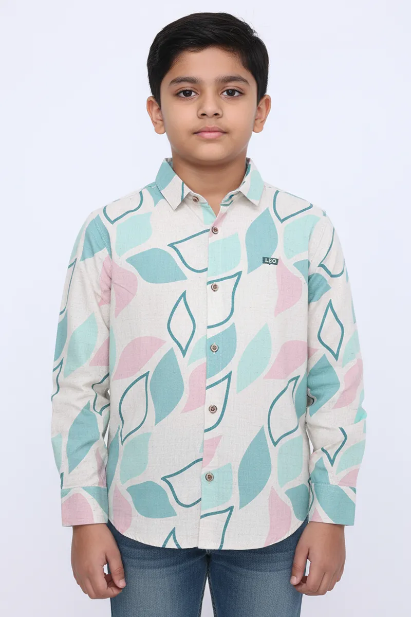 Boy's Cotton Abstract Printed Casual Shirt - Green
