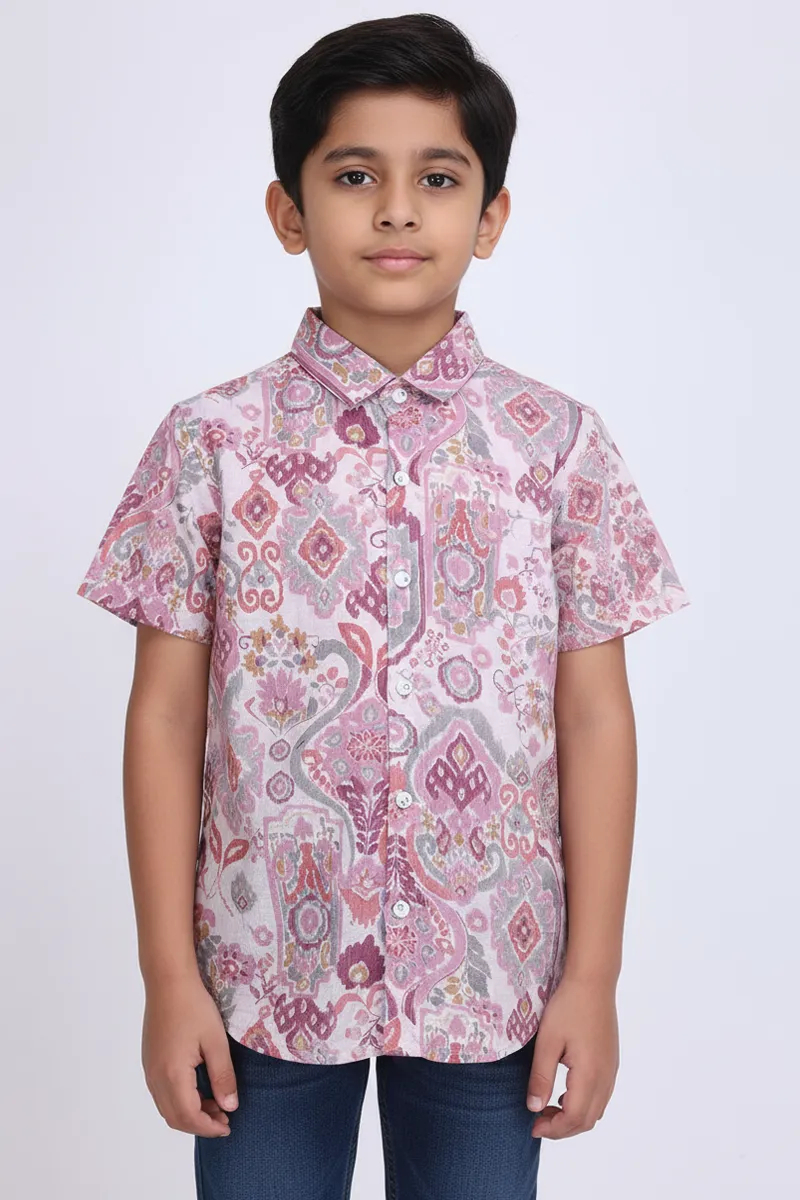 Printed Regular Fit Shirt for Boys - Dusty Pink CLBS0024DUS1415