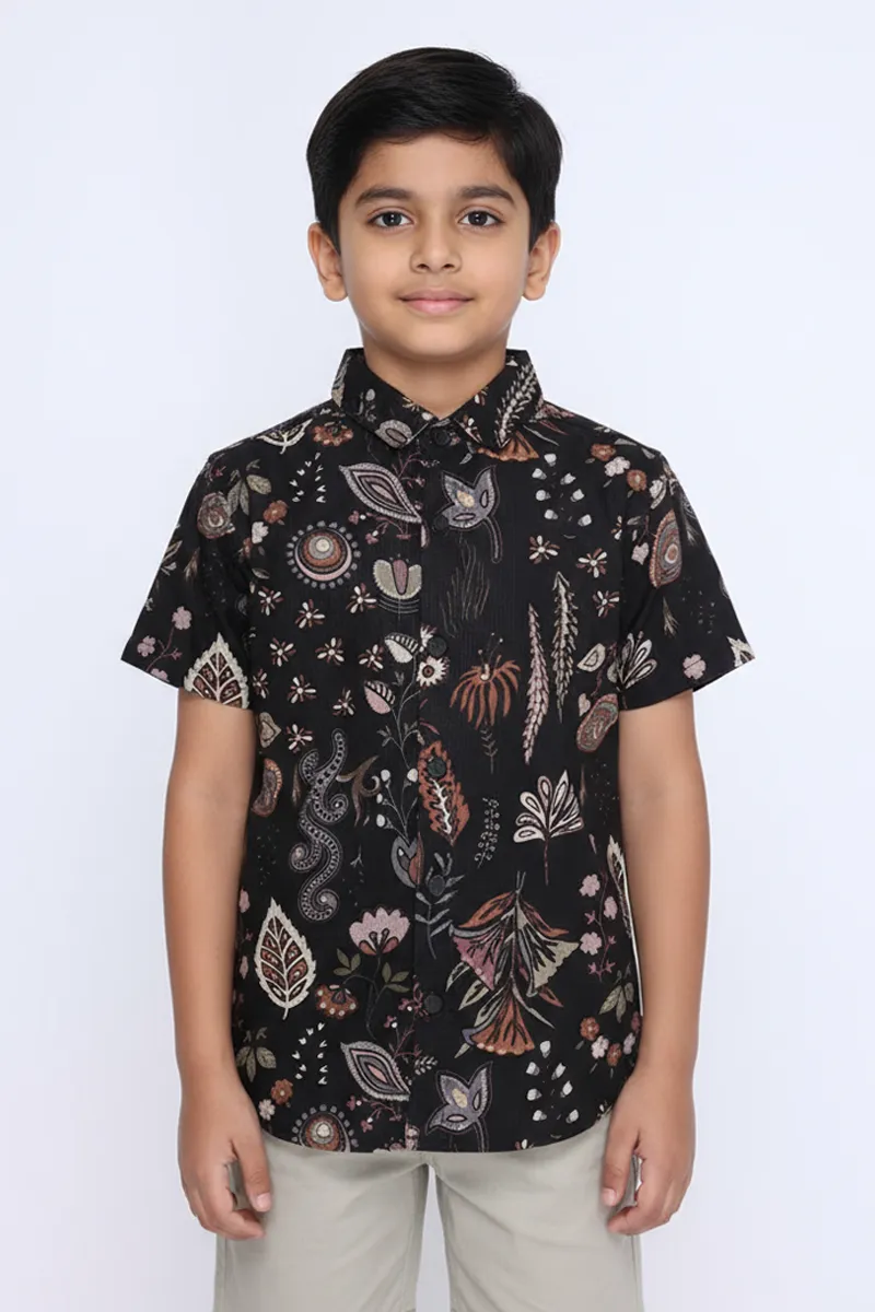 Printed Regular Fit Shirt for Boys - Black CLBS0026BLA1012