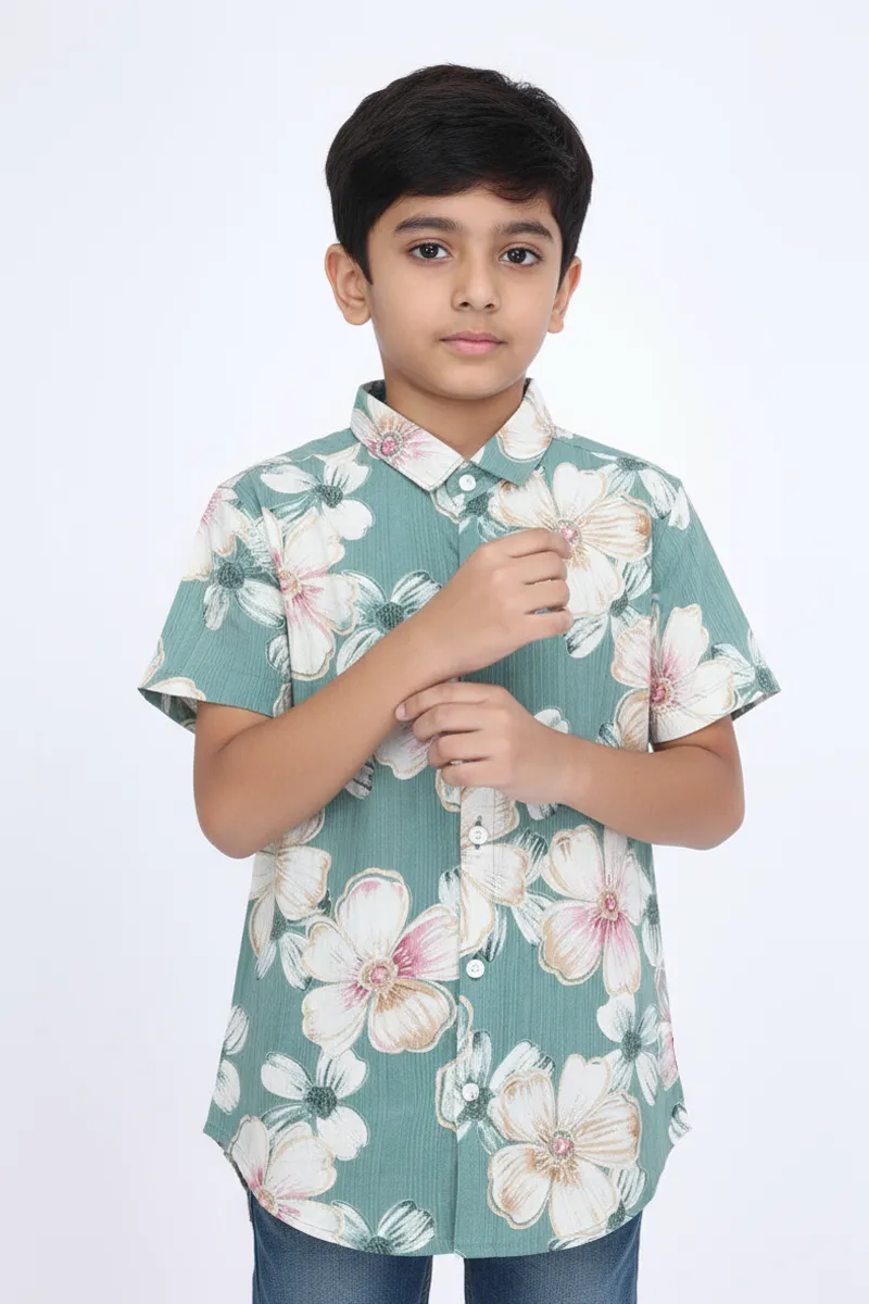 Printed Regular Fit Shirt for Boys - Green CLBS0028GRE1012
