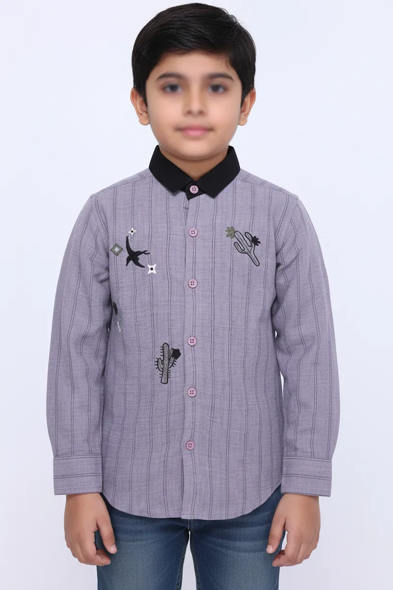 Vertical Stripe Regular Fit Shirt for Boys - Lavender
